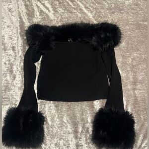 Forever 21 Black Faux Fur Trim Top